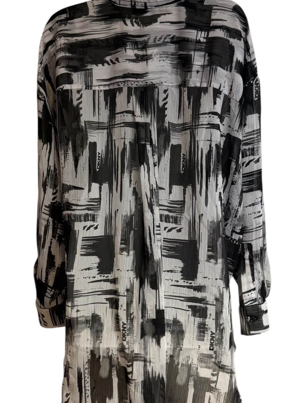 DKNY Black/Gray & White Abstract Brushstroke Button-Up Blouse  PLUS: 2X   #R - Picture 5 of 9